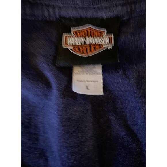 Harley Davidson Blue Short Sleeve V-Neck Top Shirt Large Indainapolis Southside - Picture 3 of 6